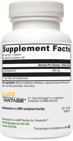 Synergy Berberine 5X™ - 200mg. Berberine as Dihydroberberine* - GlucoVantage®