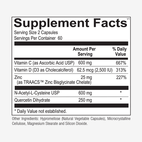 Synergy Immune - Vitamin C, D3, Zinc, NAC & Quercetin for Immune Support