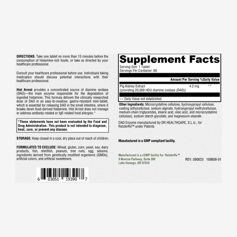 Hist Arrest by RetzlerRx® | 20,000 HDU Diamine Oxidase for Histamine Balance
