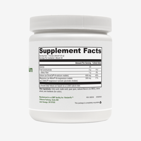 RetzlerRx® UltraMag Plus Calcium | Patented Albion® Calcium & Magnesium Supplement | Highly Absorbable & Gentle on Digestion | 30 Servings