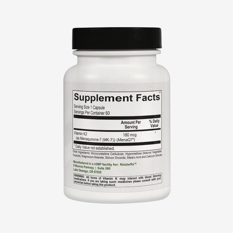RetzlerRx Vitamin K2 180 mcg – Premium MenaQ7® PRO - 60 ct.