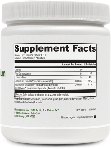 RetzlerRx® UltraMag Plus Calcium | Patented Albion® Calcium & Magnesium Supplement | Highly Absorbable & Gentle on Digestion | 30 Servings