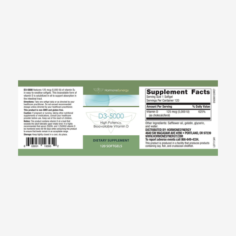 Vitamin D3 5000 IU - High Potency, Bioavailable | 120 Softgels