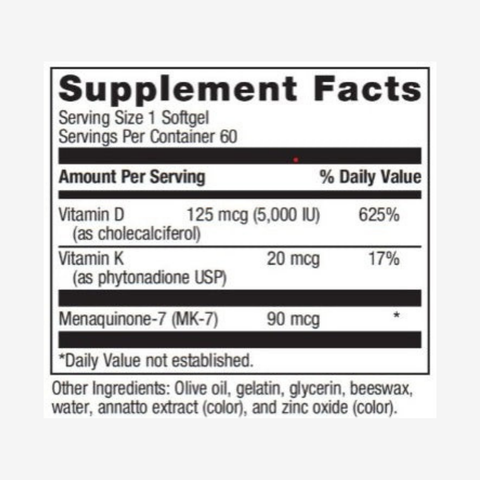 Vitamin D3 5000 Plus K2 - High Potency D3 & K2 MK-7 110 mcg  2-in-1 Support