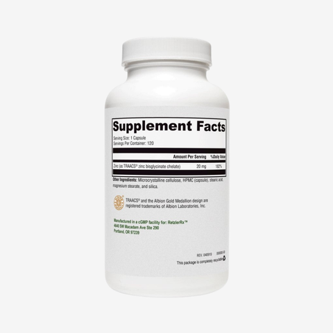 Zinc Glycinate 20 mg – Immune Support, Skin Health & Metabolism | High-Absorption TRAACS® Zinc Formula | Non-GMO, Gluten-Free