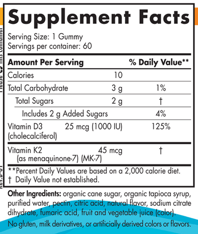 Nordic Naturals Vitamin D3+K2 Gummies Pomegranate 60 Gummies