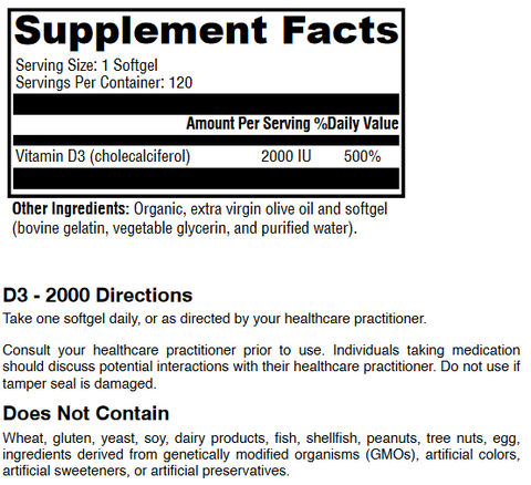 Vitamin D3 2000 IU - 120 Softgels by RetzlerRx™