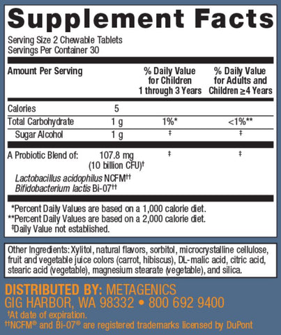 MetaKids™ Probiotic Chewable Daily Probiotic Support* by Metagenics 60 Tablets
